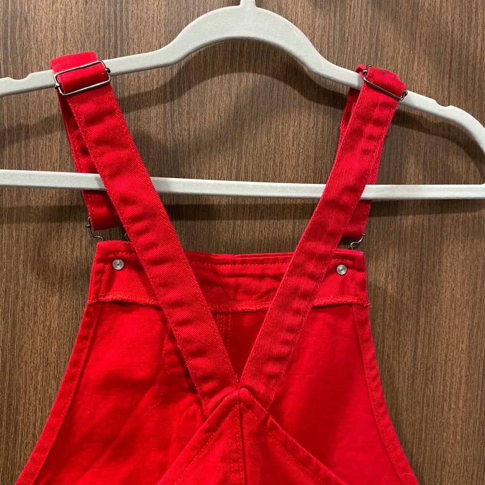 SANRIO Hello Kitty Overall Mini Dress Size L Red Denim Jumper Kawaii Kidcore Y2K - Picture 6 of 10
